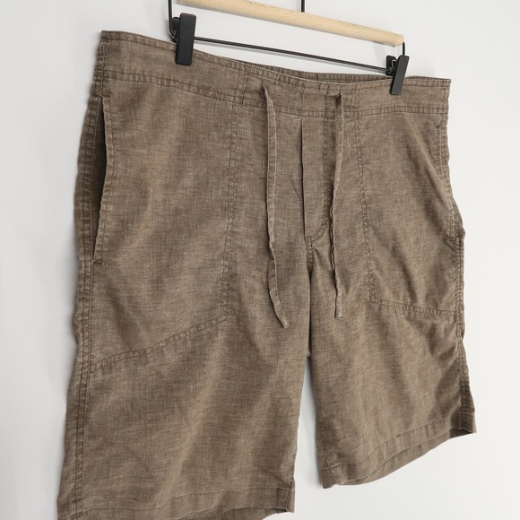 Prana Sutra Mens Shorts L Brown Heather Hemp Blend Drawstring Stretch Outdoor - Picture 2 of 9